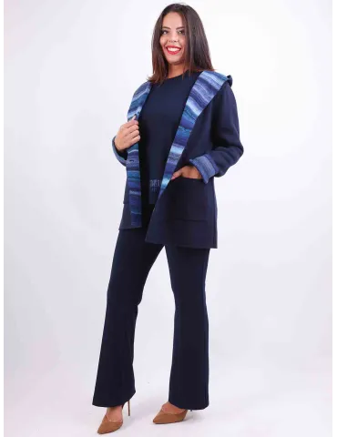Aldo Colombo Italy |  Plus size dark blue double wool hooded jacket 2