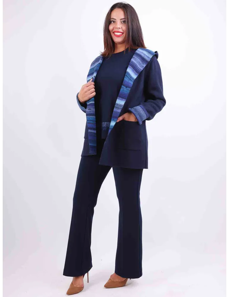 Aldo Colombo plus size dark blue double wool hooded jacket