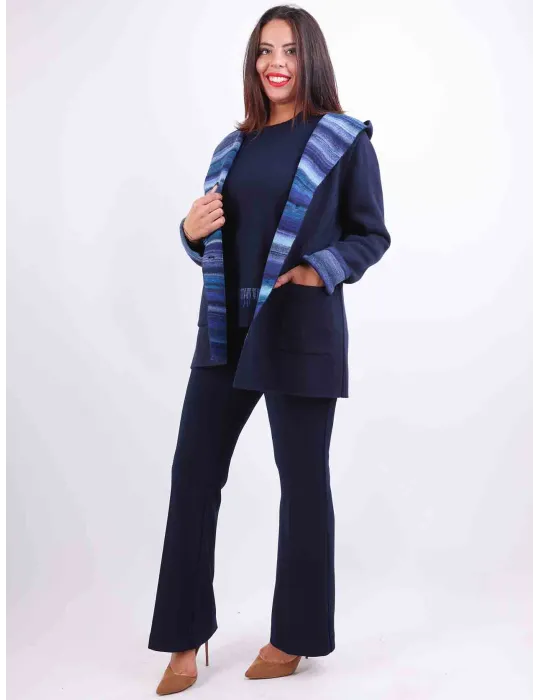 Aldo Colombo Italy |  Plus size dark blue double wool hooded jacket