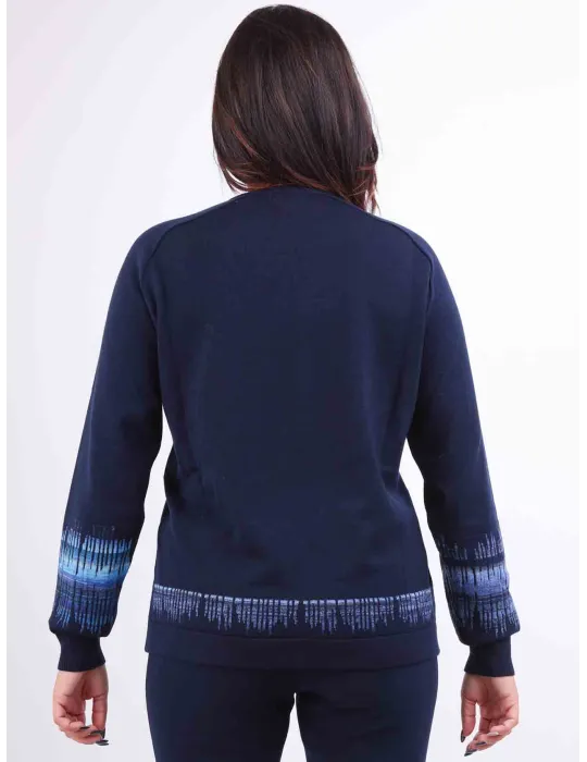 Maglia lana merino blu con intarsi celeste fino alla 58 | Aldo Colombo