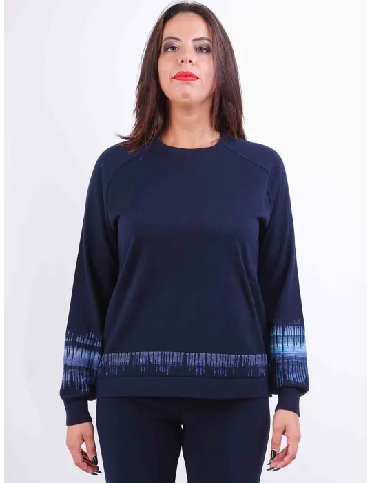 Maglia lana merino blu con intarsi celeste fino alla 58 | Aldo Colombo