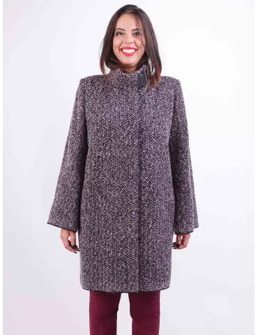 Aldo Colombo Plus size knitted tweed wool pink black coat long jacket