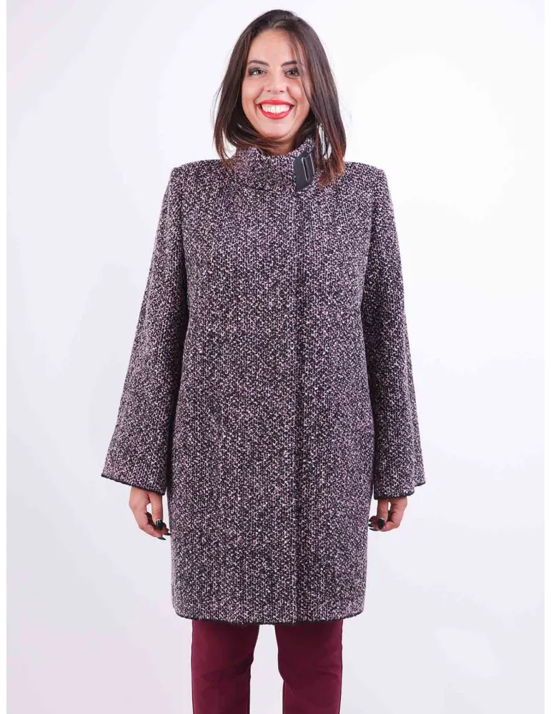 Aldo Colombo Plus size knitted tweed wool pink black coat long jacket Aldo Colombo Plus size knitted tweed wool pink black coat long jacket