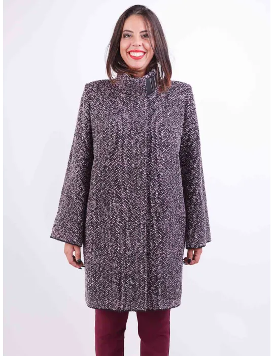 Aldo Colombo Plus size knitted tweed wool pink black coat long jacket Aldo Colombo Plus size knitted tweed wool pink black coat long jacket