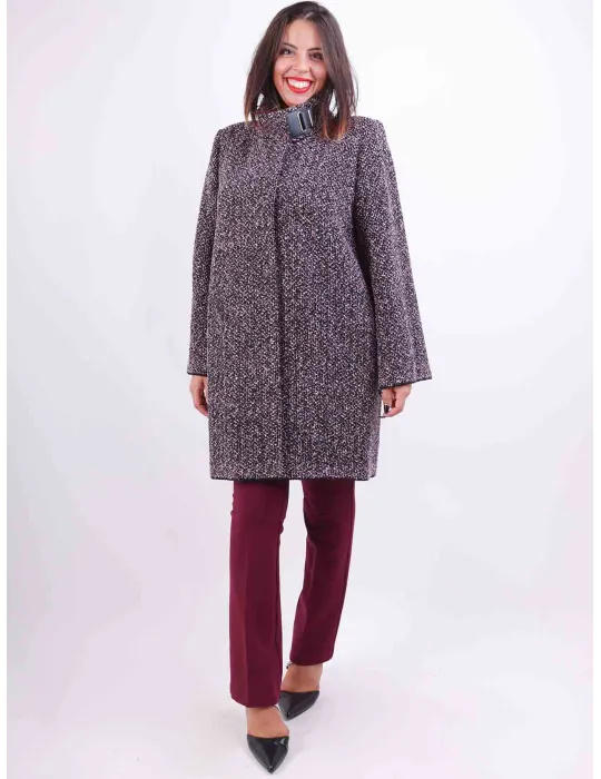 Aldo Colombo Plus size knitted tweed wool pink black coat long jacket