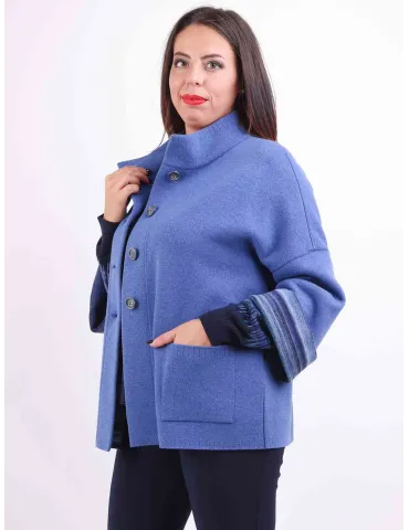 Aldo Colombo Italy | Plus size blue double wool cloak jacket 2