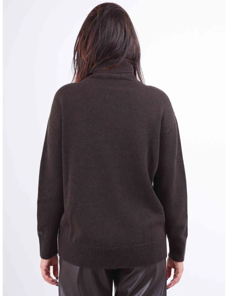 Frida Madè | Maglia poncho lana e alpaca marrone con paillettes oro