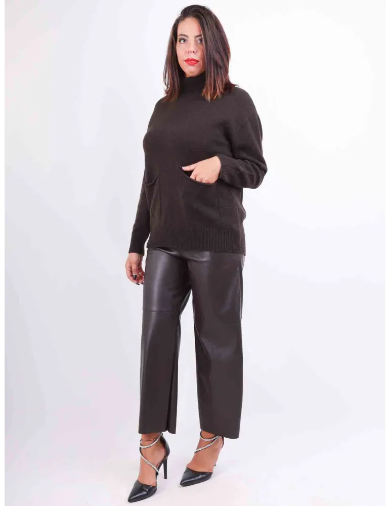 Melange brown golden sequin wool kimono sweater