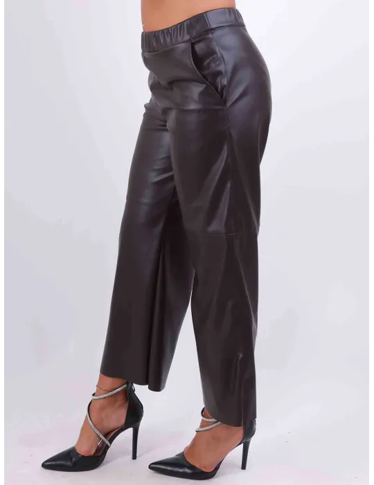 Rubamori Abbigliamento donna | Pantaloni palazzo ecopelle marrone moro