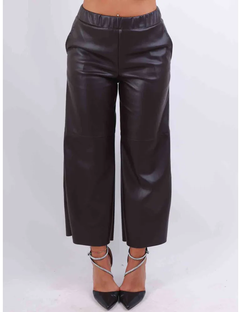 Rubamori Italy brown faux leather stylish palazzo trousers Rubamori Italy brown faux leather stylish palazzo trousers
