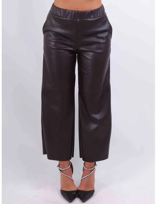 Rubamori Abbigliamento donna | Pantaloni palazzo ecopelle marrone moro Rubamori Abbigliamento donna | Pantaloni palazzo ecopelle marrone moro