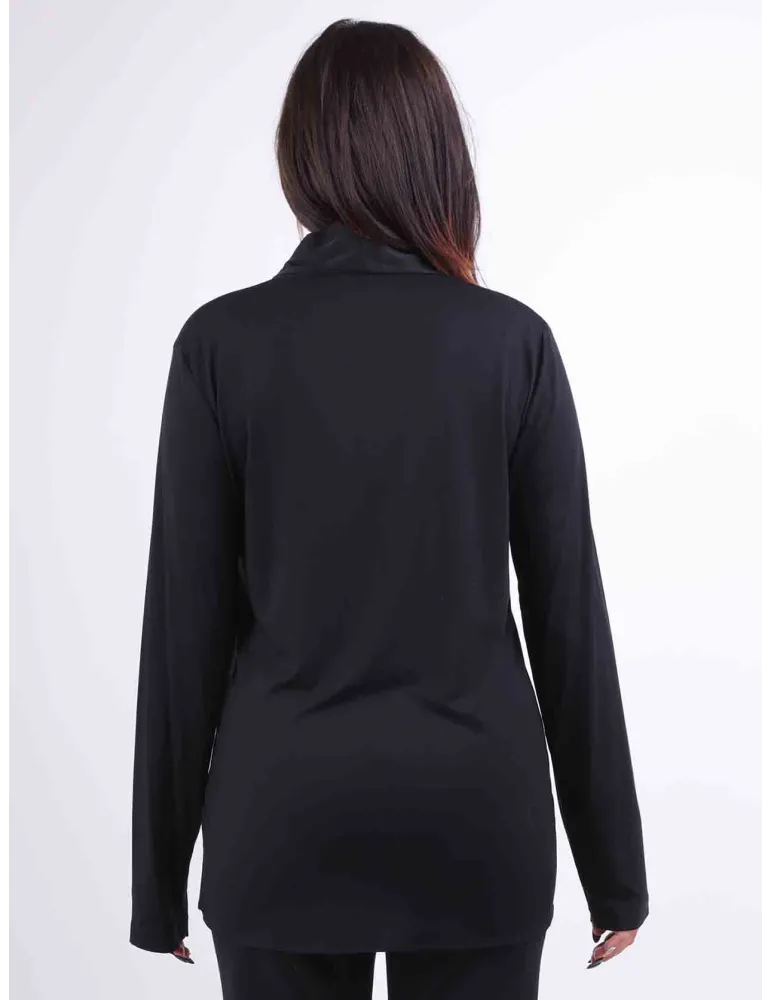 Rubamori V-neck with scarf black shirt silk front