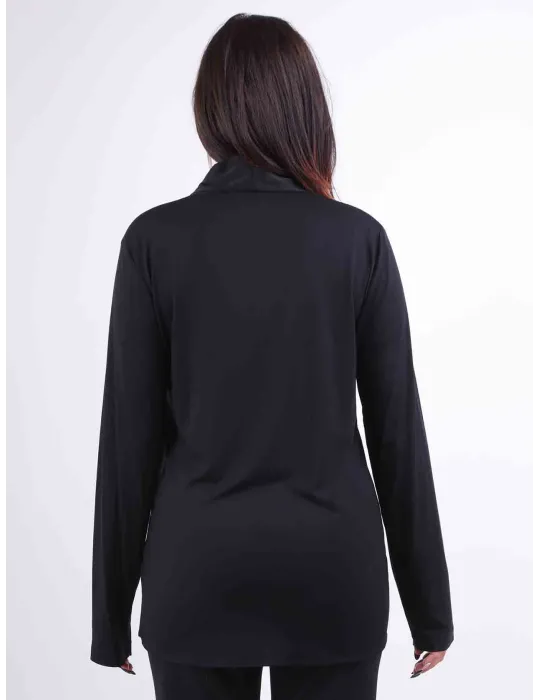 Maglia Camicia nera a V con sciarpa e davanti in raso Rubamori