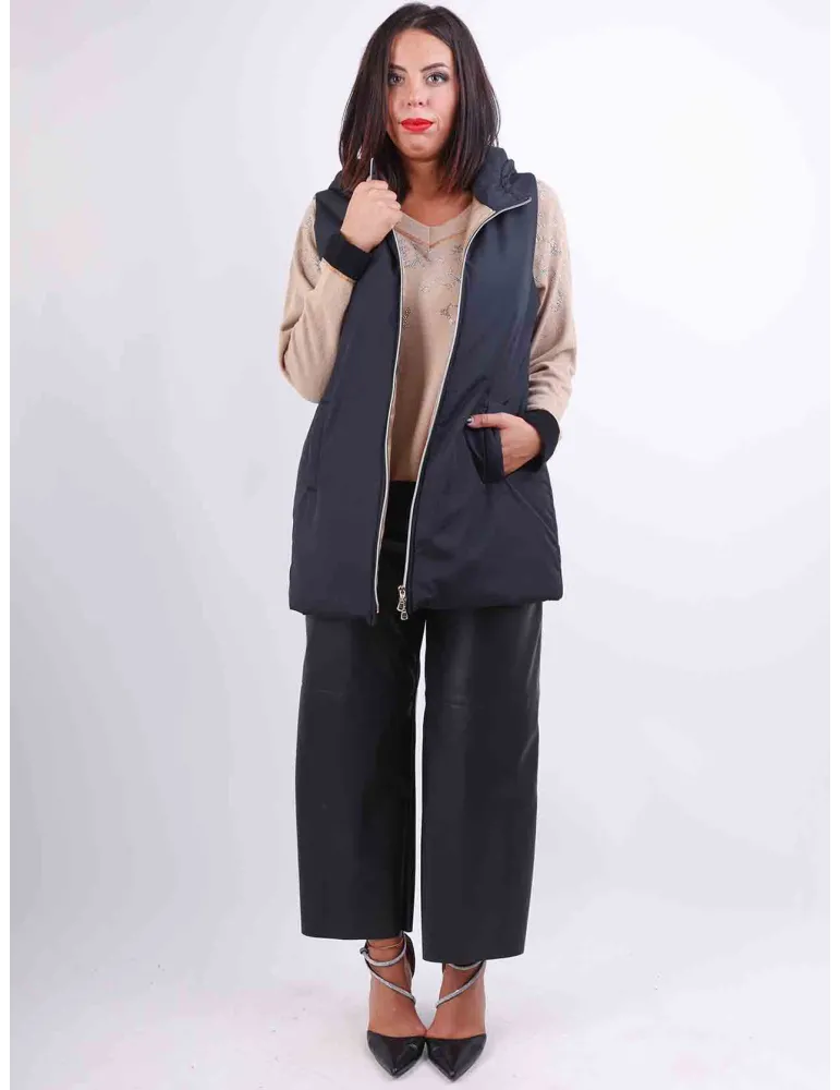 Black inner camel hooded long waistcoat padded jacket