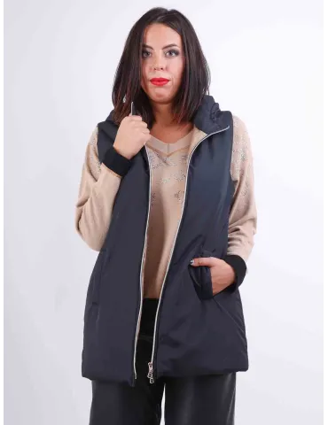 Gilet lungo col cappuccio piumino nero e beige fino alla 52 | Rubamori 2