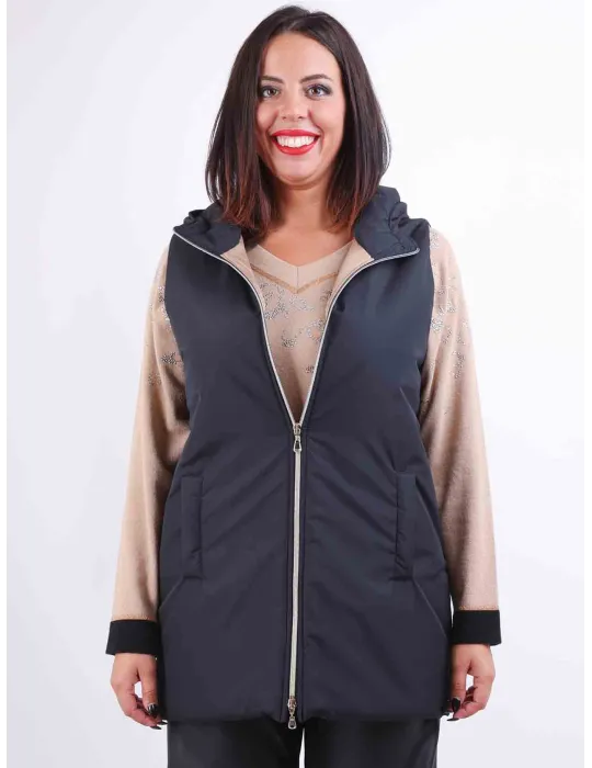 Plus size dark blue inner camel hooded waistcoat padded jacket Rubamori Plus size dark blue inner camel hooded waistcoat padded jacket Rubamori