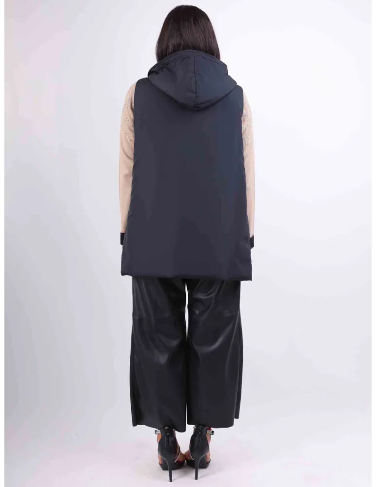 Plus size dark blue inner camel hooded waistcoat padded jacket Rubamori