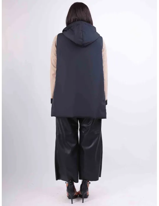 Plus size dark blue inner camel hooded waistcoat padded jacket Rubamori