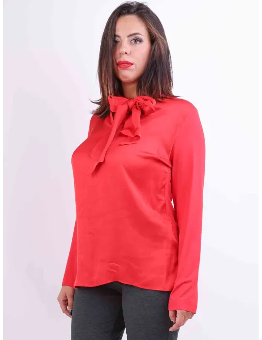 Rubamori Italy | V-neck with scarf red shirt silk front | Plus sizes Rubamori Italy | V-neck with scarf red shirt silk front | Plus sizes
