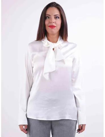Rubamori Italy | V-neck with scarf white shirt silk front | Plus sizes
