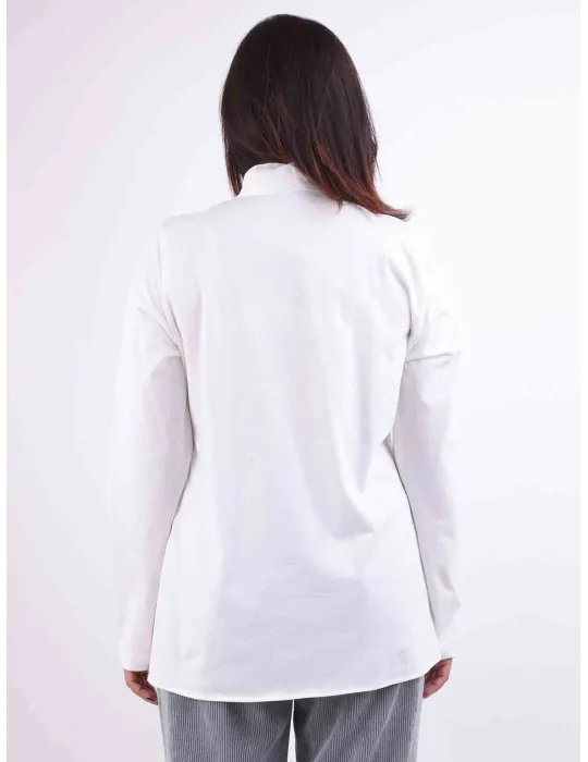 Maglia Camicia bianca a V con sciarpa e davanti in raso Rubamori