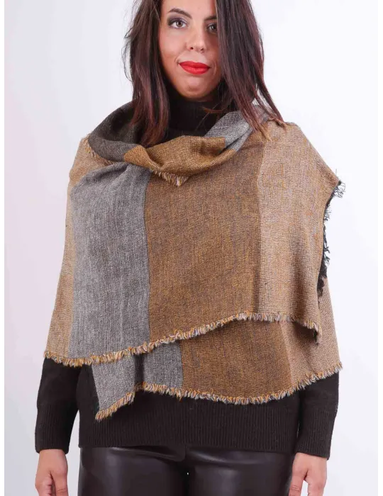 Rubamori a/I 2024-25 | Sciarpa lana e alpaca a fasce giallo e marrone Rubamori a/I 2024-25 | Sciarpa lana e alpaca a fasce giallo e marrone