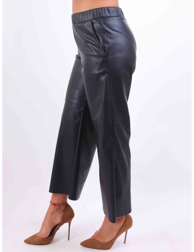Rubamori Italy black faux leather stylish palazzo trousers