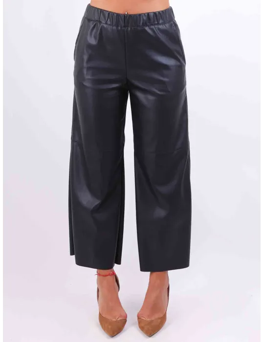 Rubamori Abbigliamento donna | Pantaloni palazzo ecopelle nera Rubamori Abbigliamento donna | Pantaloni palazzo ecopelle nera