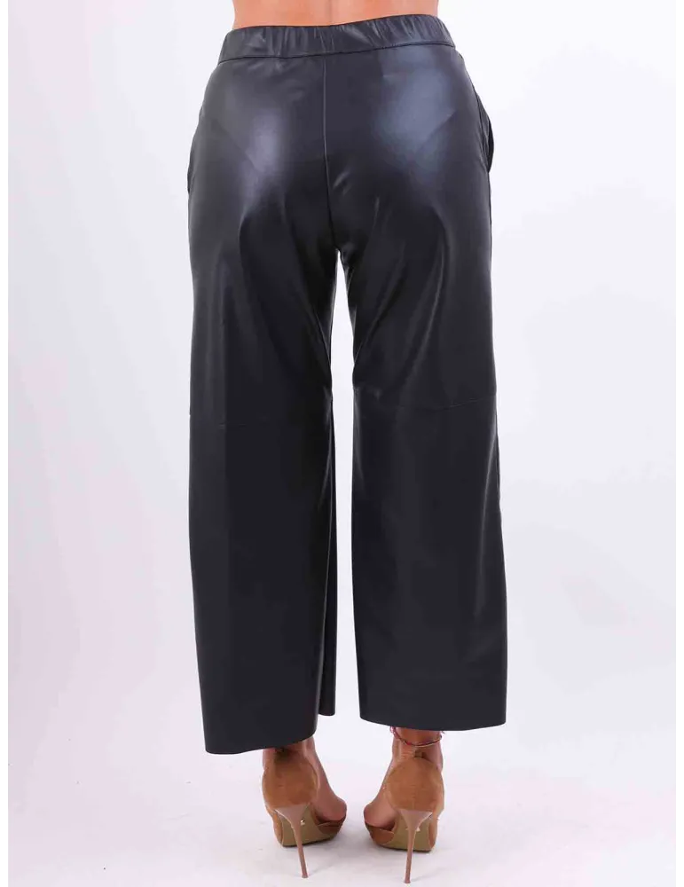 Rubamori Italy black faux leather stylish palazzo trousers