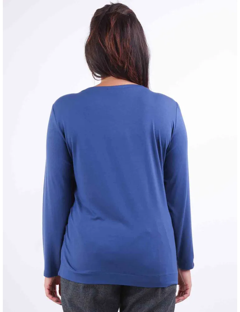 Maglia blusa blu chiaro con davanti in raso Rubamori fino alla tg 52