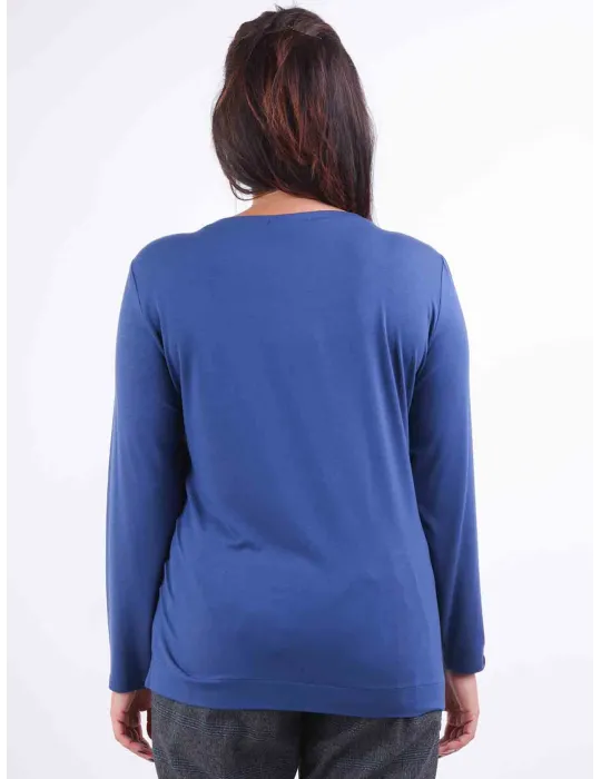 Rubamori plain blue front silk t-shirt long sleeves