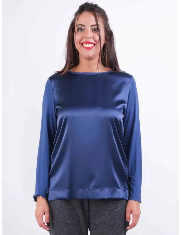 Maglia blusa blu chiaro con davanti in raso Rubamori fino alla tg 52 2
