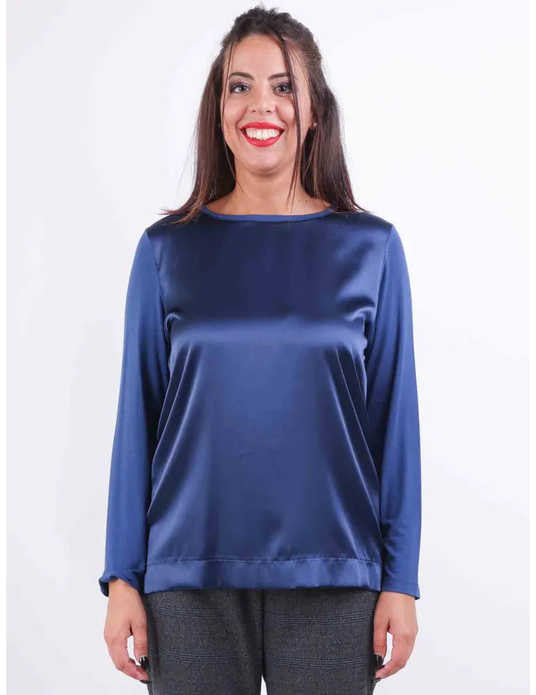 Rubamori plain blue front silk t-shirt long sleeves