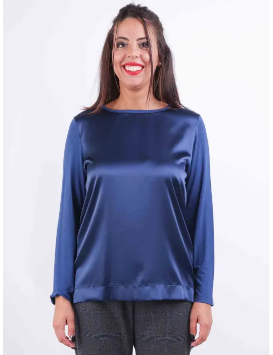 Rubamori plain blue front silk t-shirt long sleeves