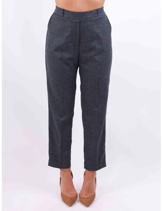 Rubamori light blue and grey tartan cigarette trousers Rubamori light blue and grey tartan cigarette trousers