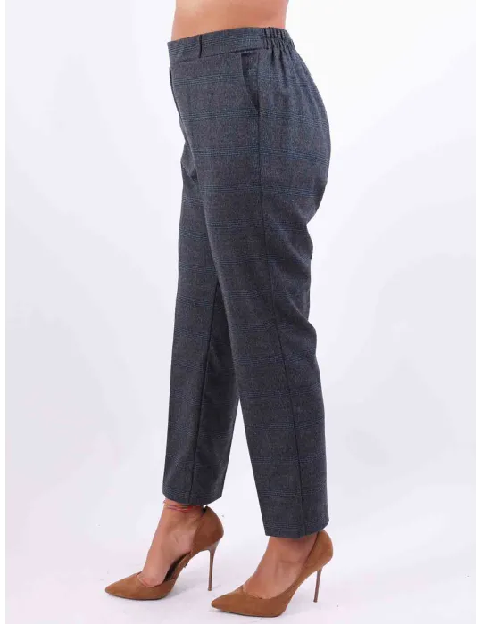 Rubamori light blue and grey tartan cigarette trousers