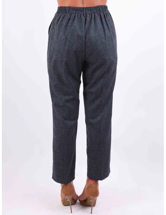 Rubamori light blue and grey tartan cigarette trousers