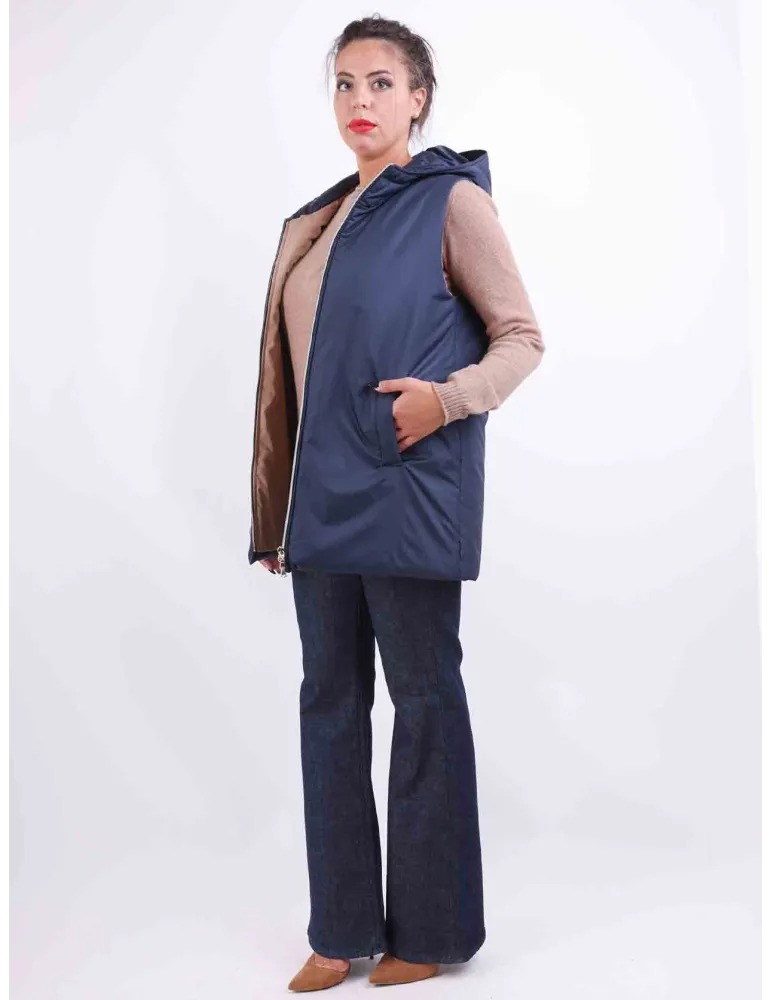 Rubamori dark blue inner camel hooded waistcoat jacket