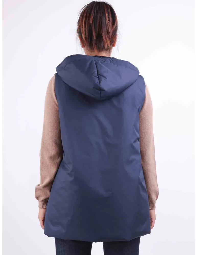 Plus size dark blue inner camel hooded waistcoat padded jacket Rubamori