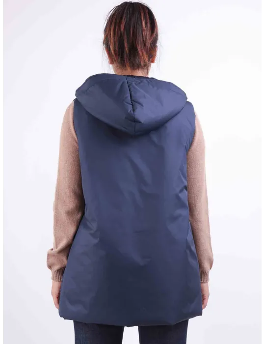 Gilet lungo col cappuccio piumino blu e beige fino alla 52 by Rubamori
