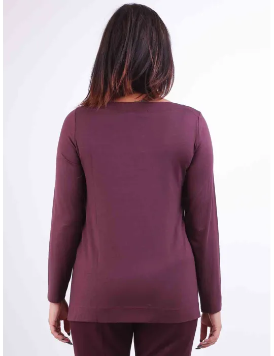 Rubamori Italy | Plus size plain bordeaux viscose boat neck t-shirt
