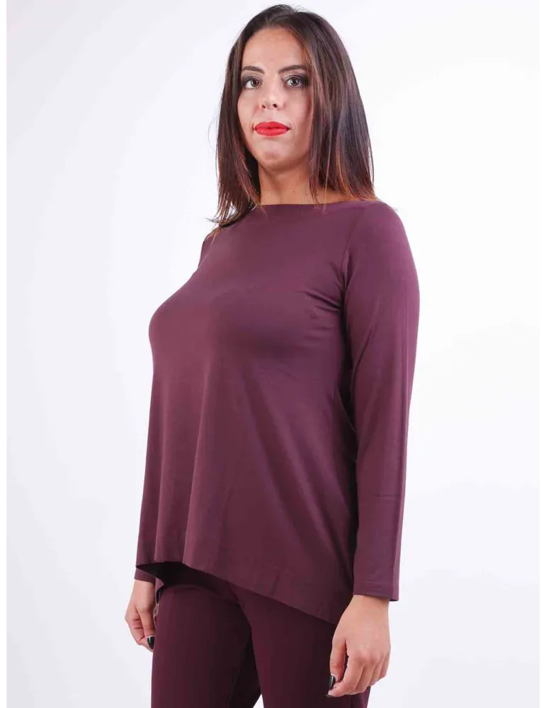 Rubamori Italy | Plus size plain bordeaux viscose boat neck t-shirt Rubamori Italy | Plus size plain bordeaux viscose boat neck t-shirt