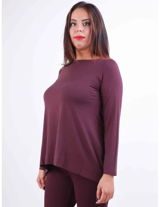 Rubamori Italy | Plus size plain bordeaux viscose boat neck t-shirt Rubamori Italy | Plus size plain bordeaux viscose boat neck t-shirt