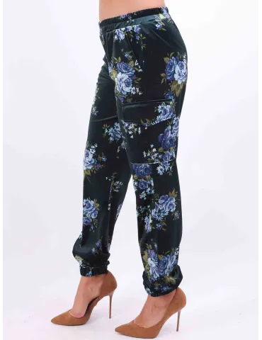 Pantaloni cargo velluto verde a fiori | Abbracciavento boutique 2