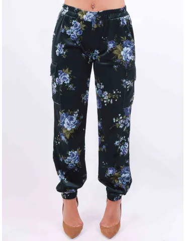 Pantaloni cargo velluto verde a fiori | Abbracciavento boutique