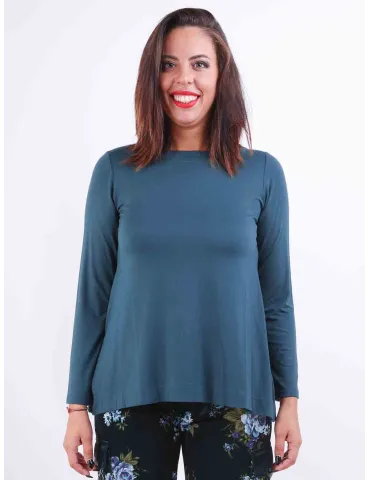 Rubamori Italy | Plus size plain petrol green viscose boat neck t-shirt 2