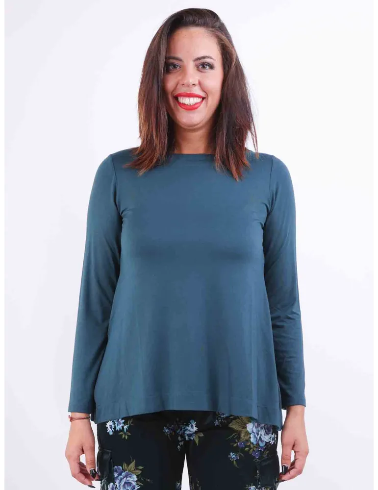 Rubamori Italy | Plus size plain petrol green viscose boat neck t-shirt