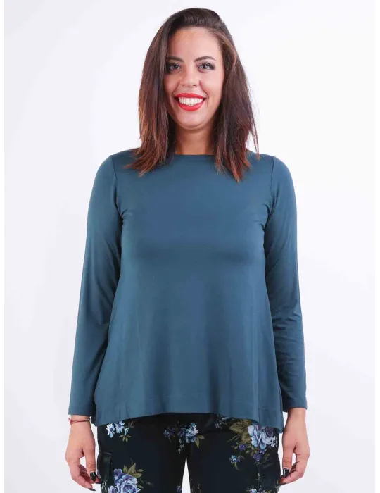 Rubamori Italy | Plus size plain petrol green viscose boat neck t-shirt