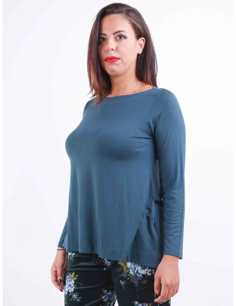 Rubamori Italy | Plus size plain petrol green viscose boat neck t-shirt Rubamori Italy | Plus size plain petrol green viscose boat neck t-shirt