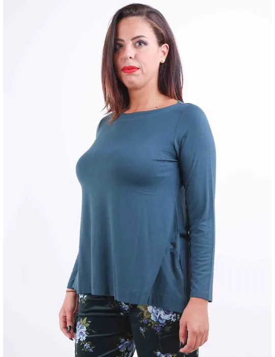 Rubamori Italy | Plus size plain petrol green viscose boat neck t-shirt Rubamori Italy | Plus size plain petrol green viscose boat neck t-shirt